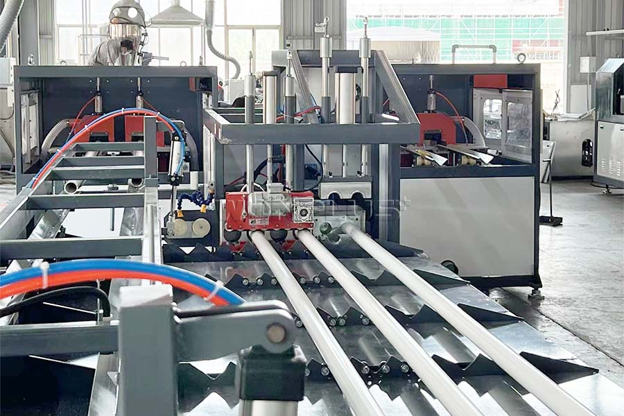 Double outlet PVC pipe extrusion line complete commissioning for 63 x 2.0mm